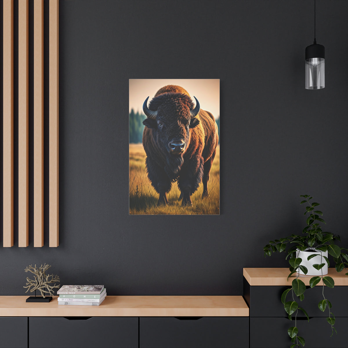 Prairie Bison Walking in Warm Golden Light Wall Art & Canvas Print