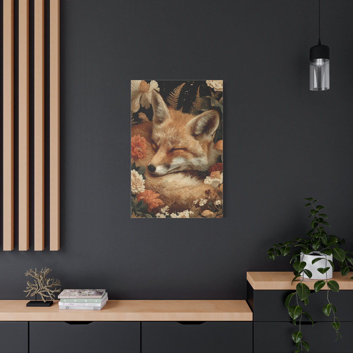 Sleeping Fox Floral Woodland Wall Art & Canvas Print