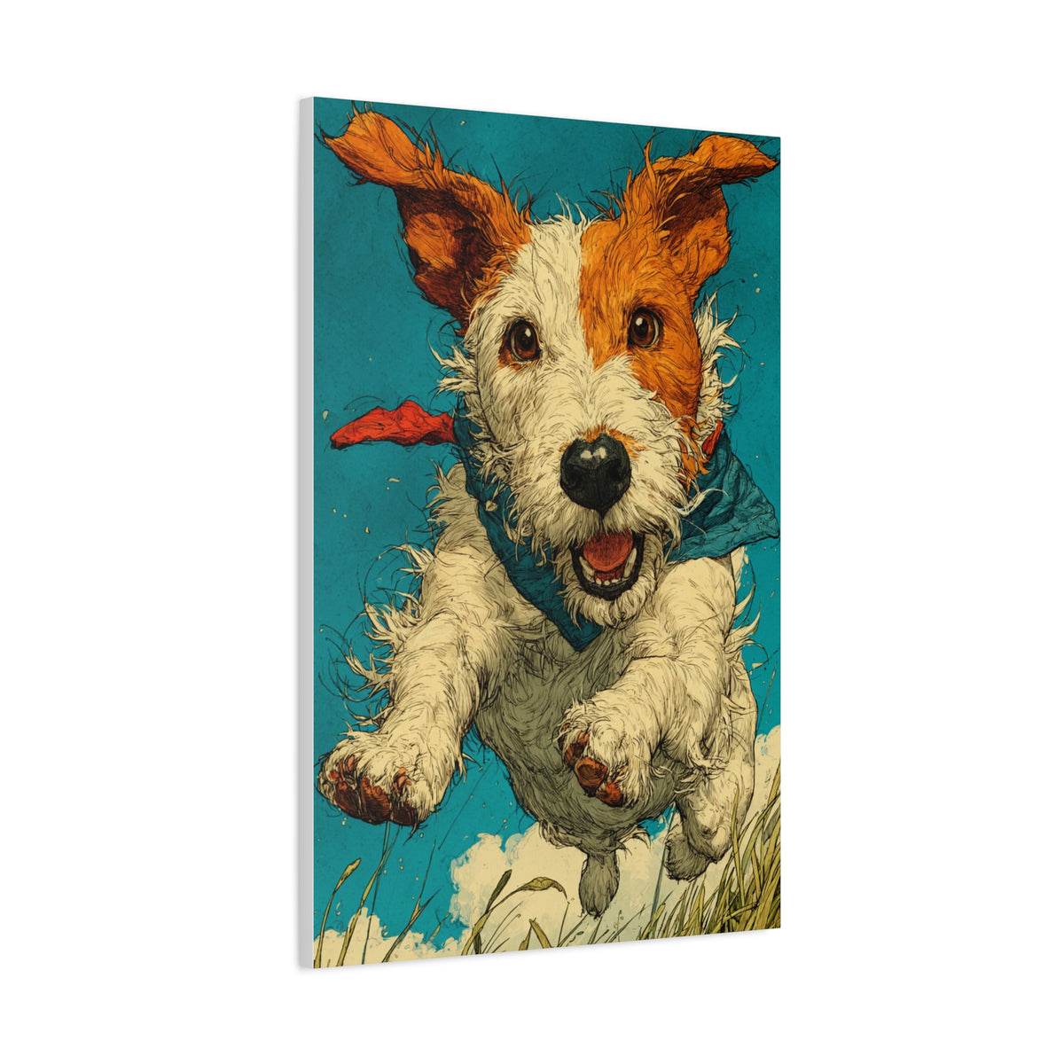 Jack Russell Terrier Mid-Leap Illustration Wall Art & Canvas Print