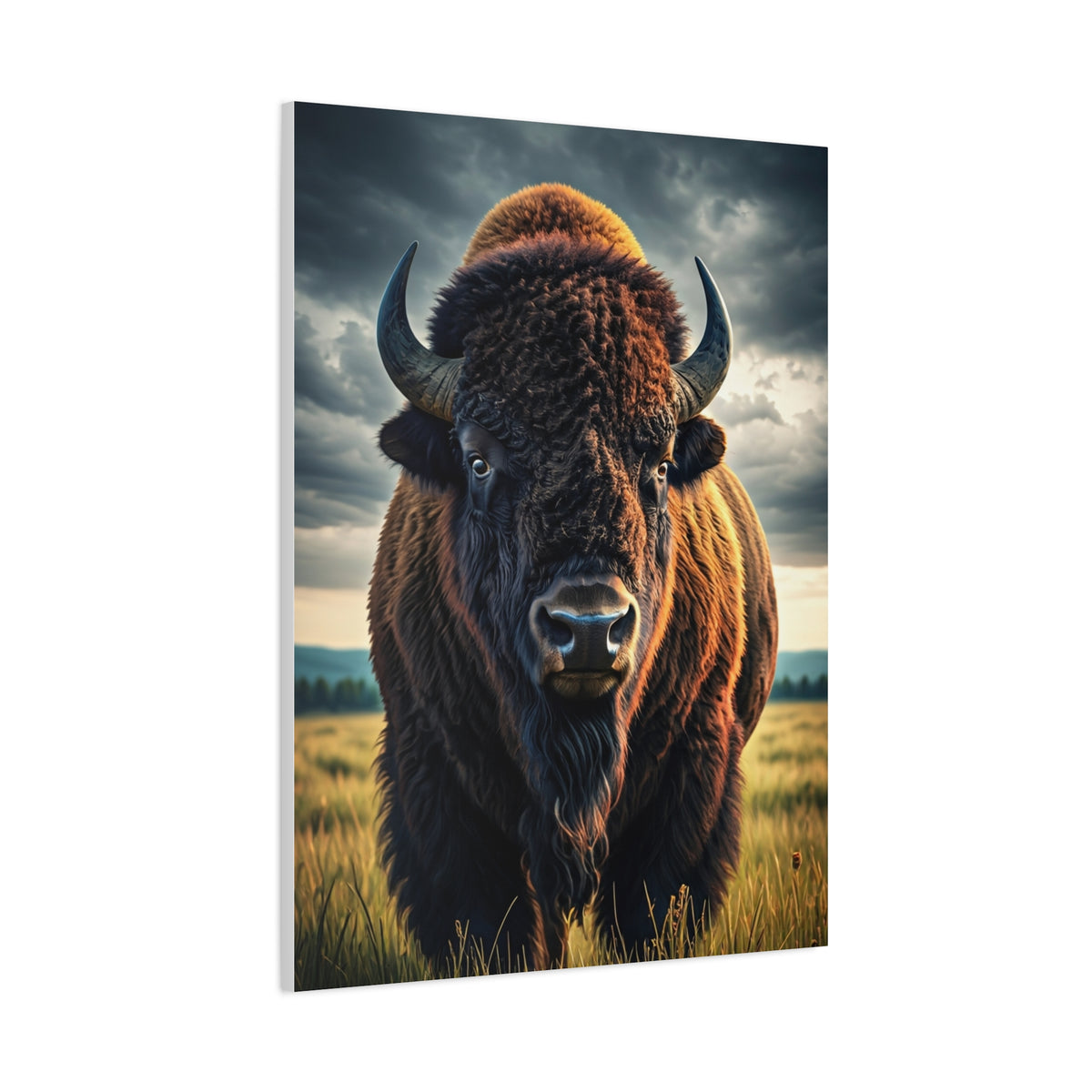 Bison Under Storm Clouds Prairie Portrait Wall Art & Canvas Print
