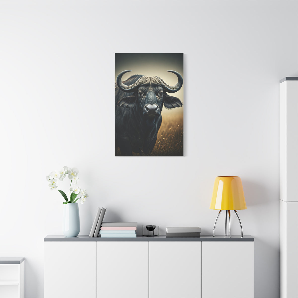 Cinematic Water Buffalo with Soft Golden Prairie Light Wall Art & Canvas Print