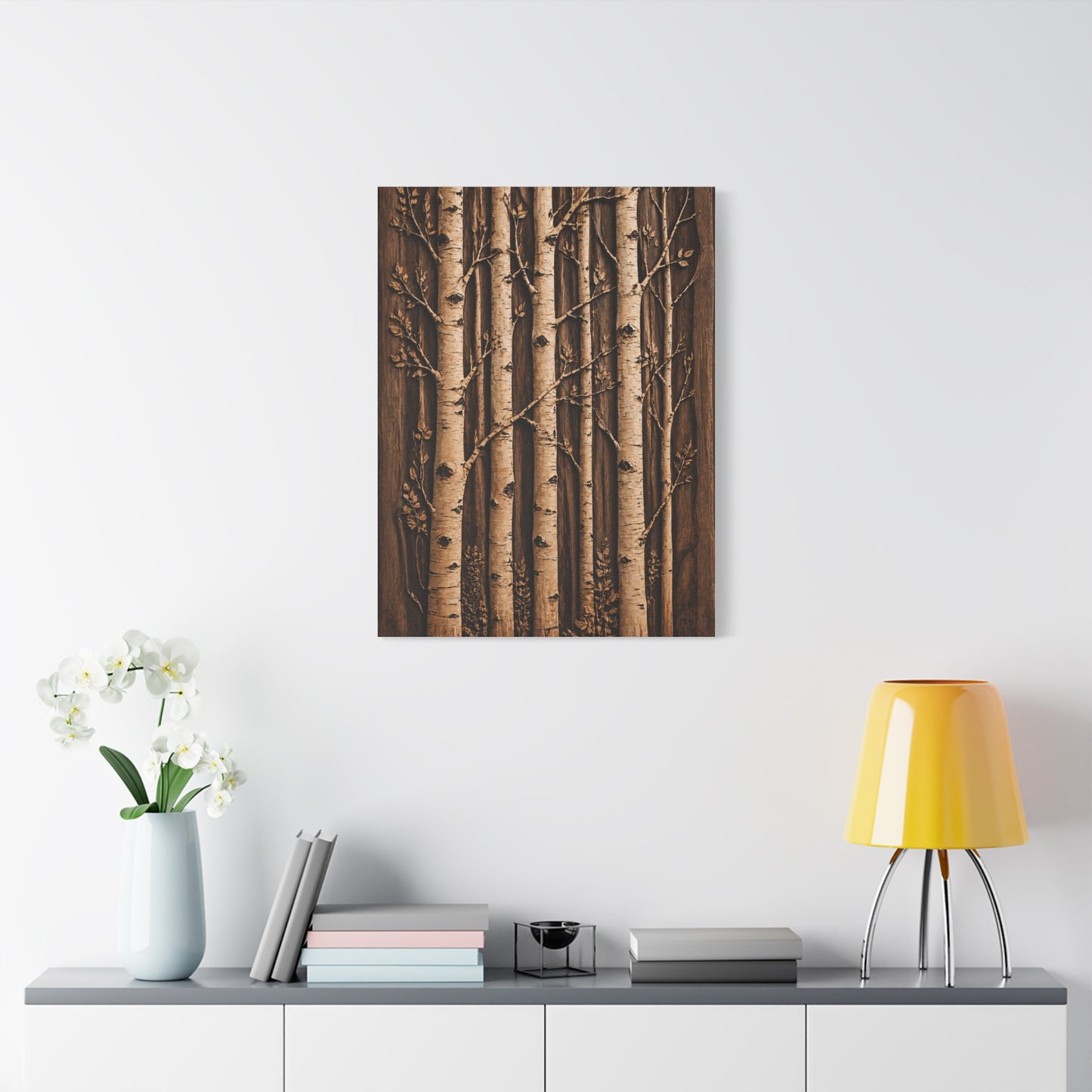 Carved Birch Wood Panel Relief Trees Wall Art & Canvas Print