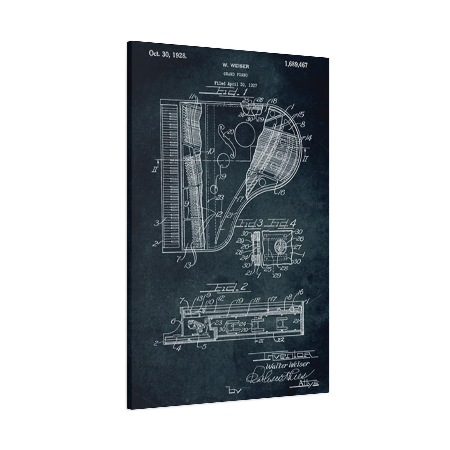 Piano Blueprint Wall Art & Canvas Prints