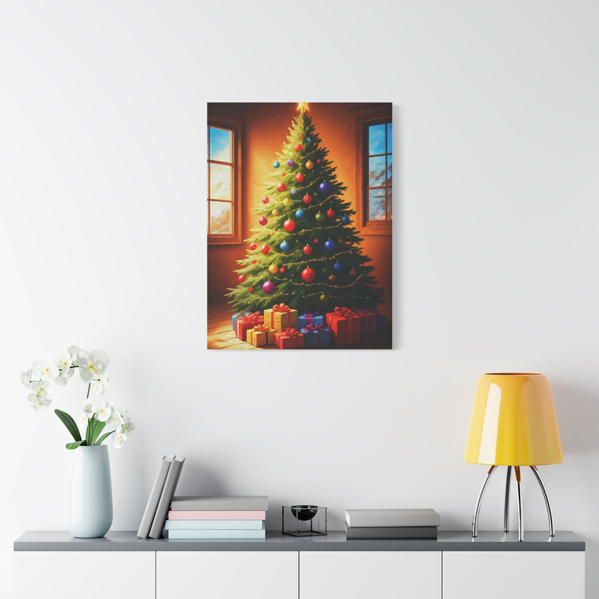 Hand Painted Christmas Tree With Colorful Ornaments Wall Art & Canvas Print
