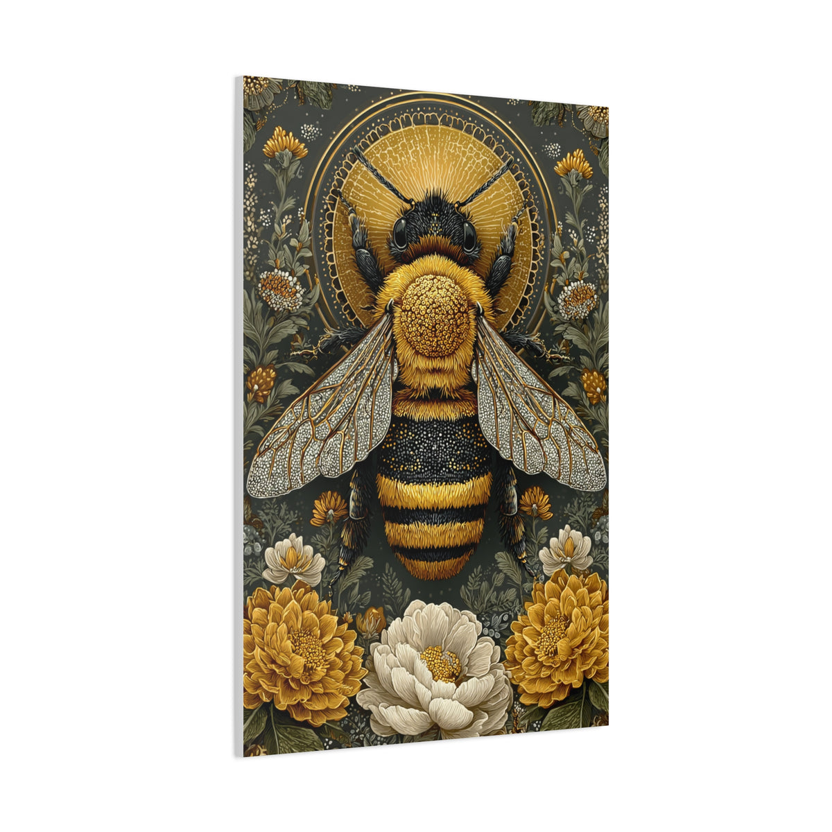 Honey Bee Botanical Folk Mandala Wall Art & Canvas Print