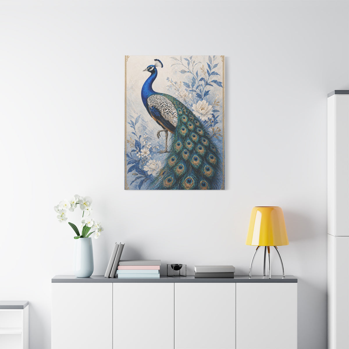 Refined Blue Porcelain Peacock Wall Art & Canvas Print
