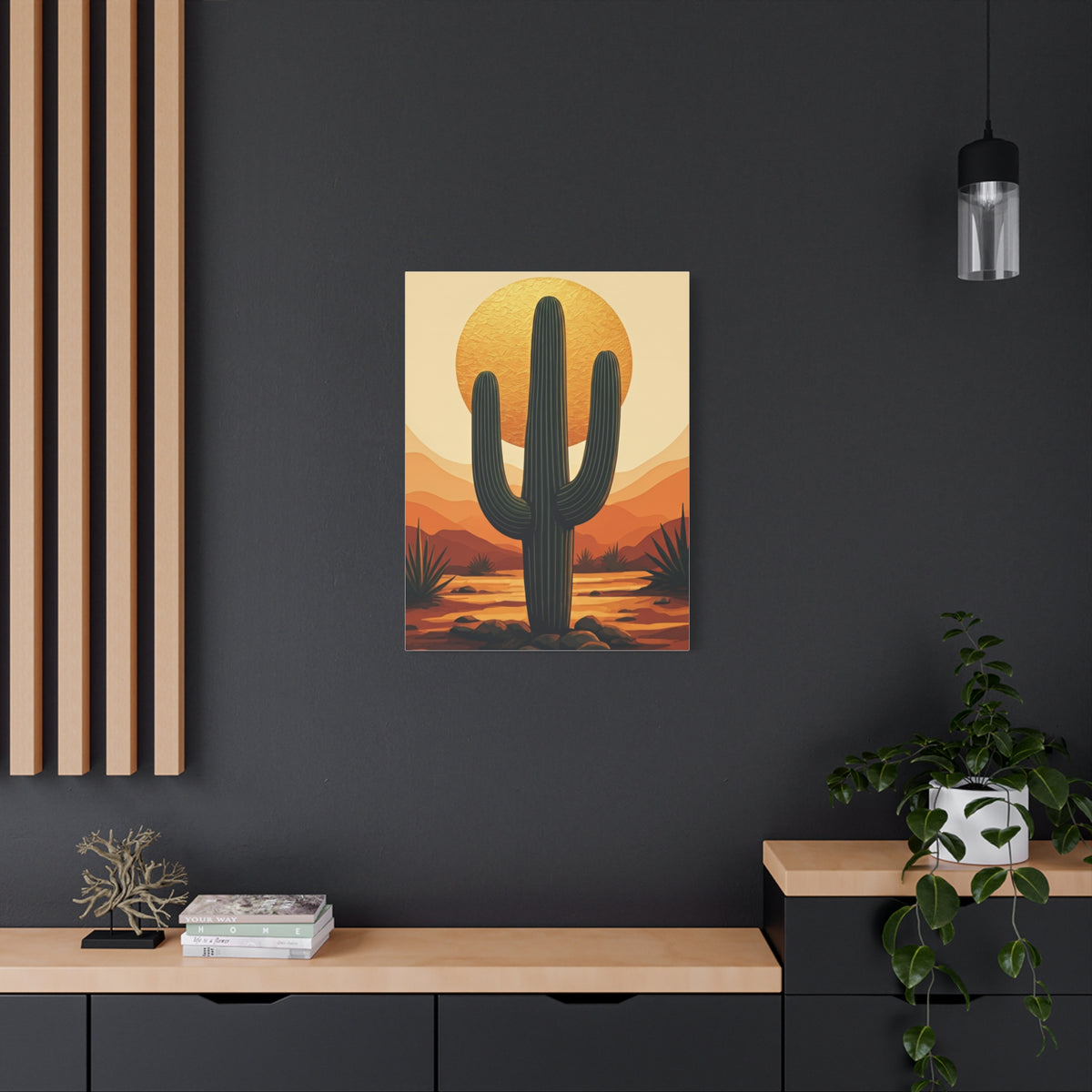 Golden Sun Desert Saguaro Illustration Wall Art & Canvas Prints