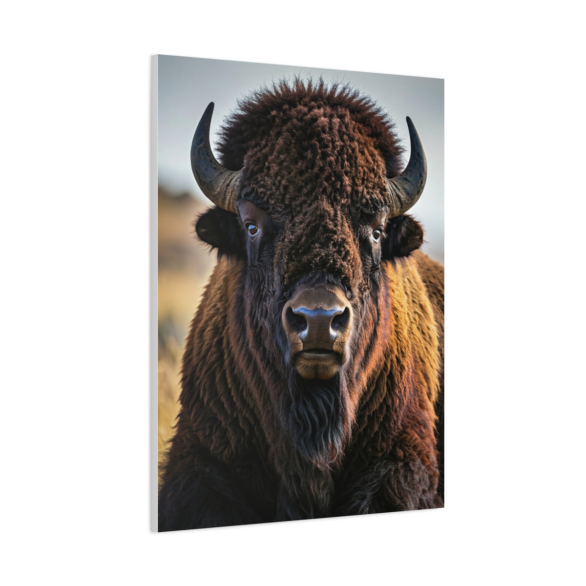 Symmetrical American Bison Portrait with Overcast Lighting Wall Art & Canvas Print