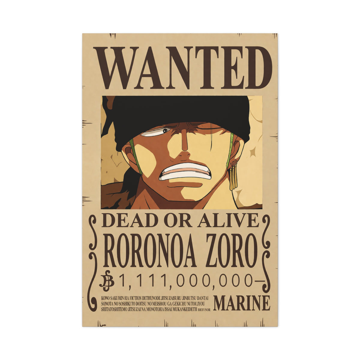 One Piece Roronoa Zoro Wanted Poster Wall Art & Canvas Print