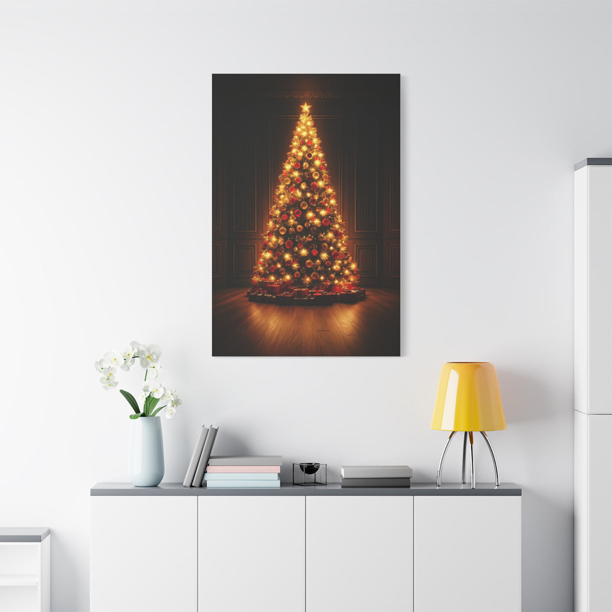 Golden Christmas Tree Glow Wall Art & Canvas Print