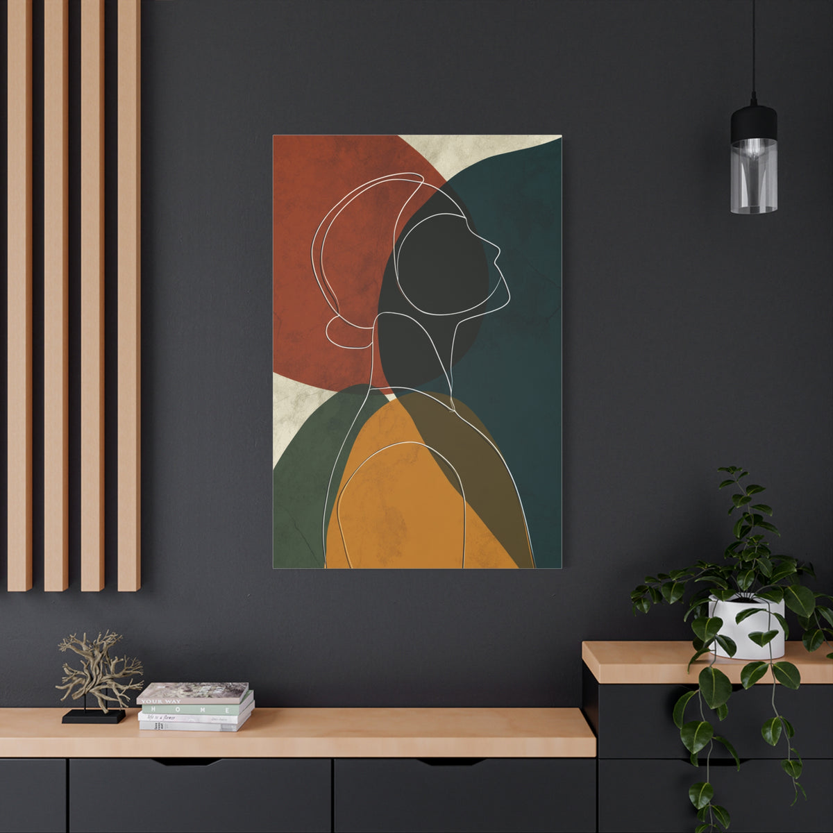 Minimalist Line Portrait with Modern Color Shapes Wall Art & Canvas Print