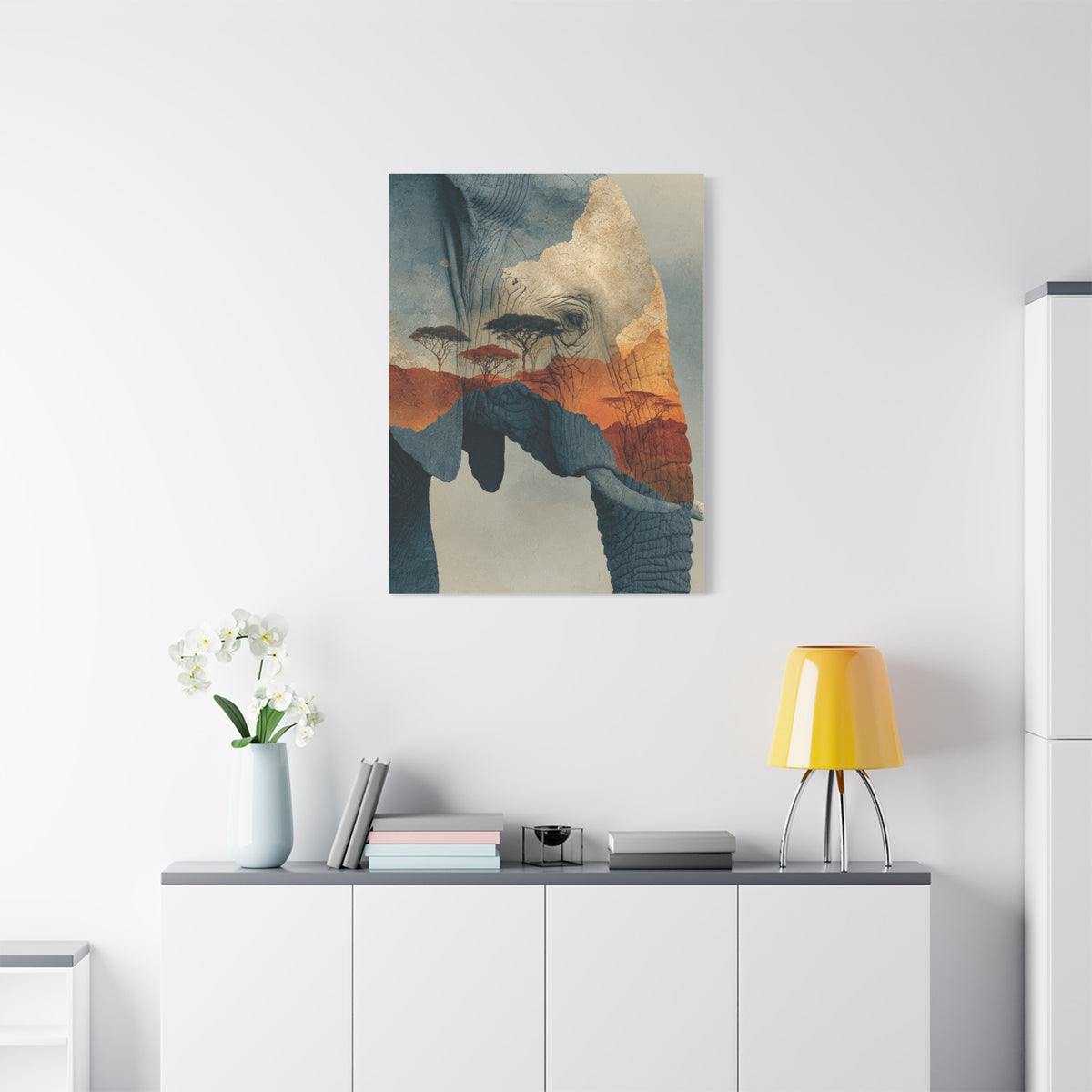 African Landscape Double Exposure Elephant Wall Art & Canvas Print
