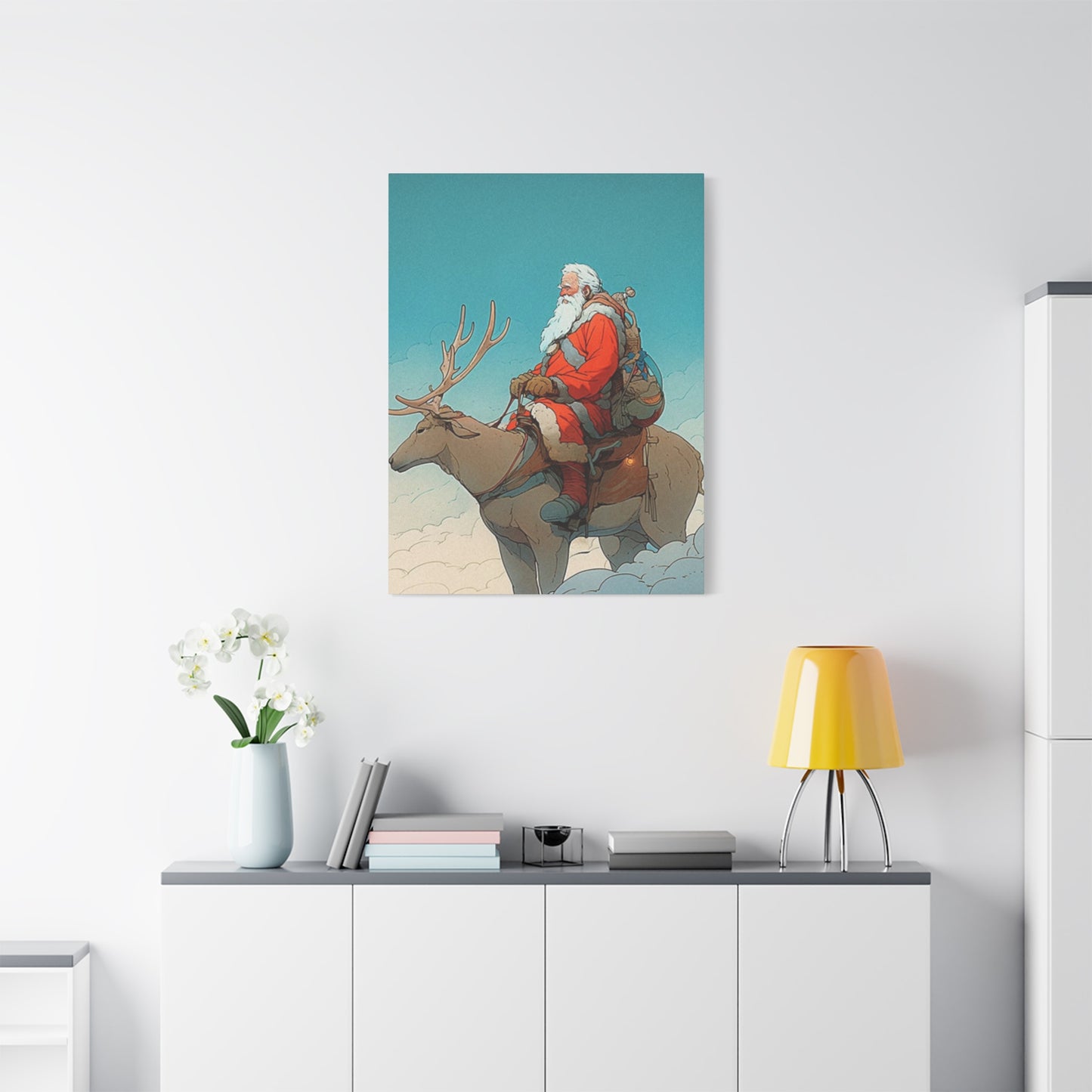 Santa Claus On A Reindeer Wall Art & Canvas Prints