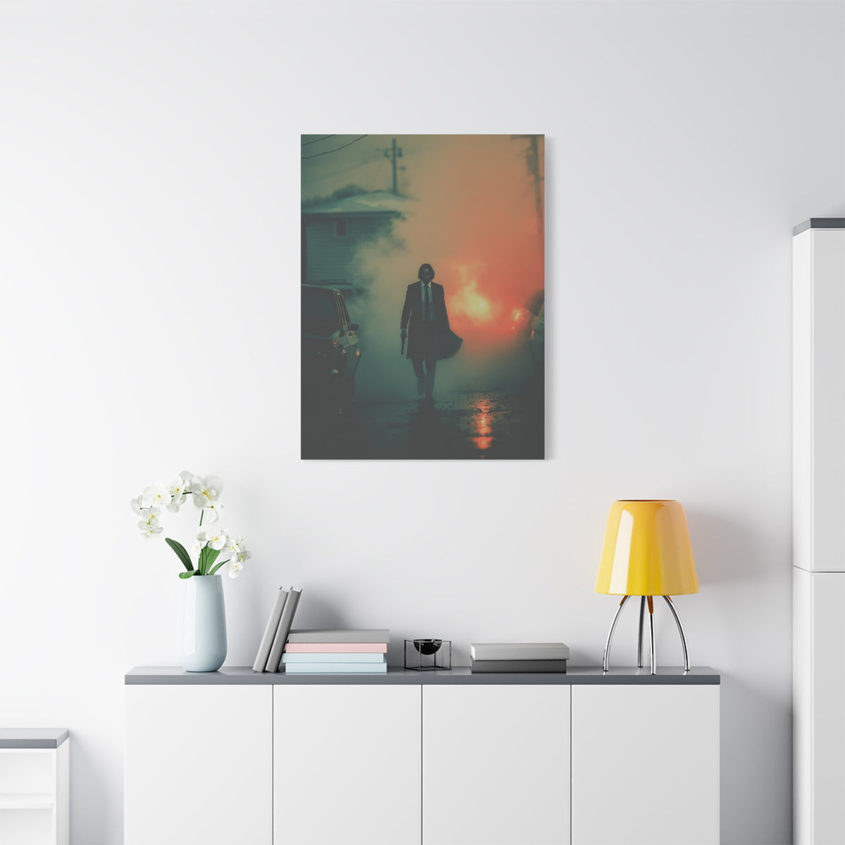 John Wick Foggy Street Walk Movie Poster Wall Art & Canvas Print