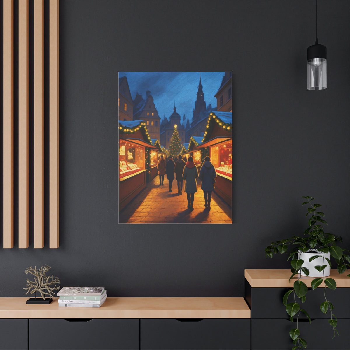 Classic Christmas Market Evening Wall Art & Canvas Print