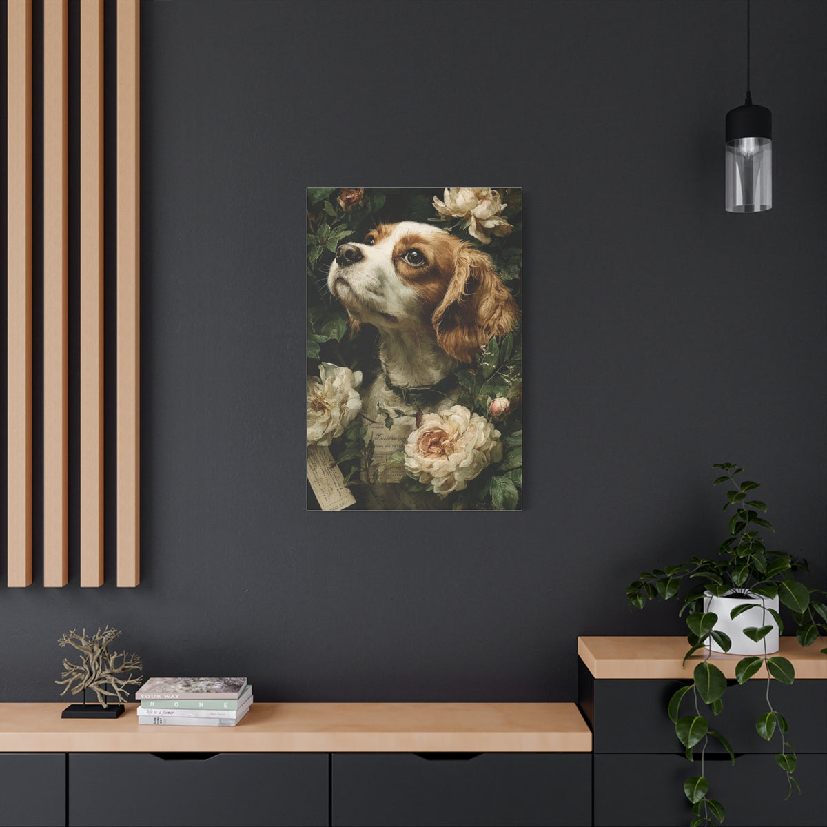 Cavalier King Charles Spaniel Rose Garden Portrait Wall Art & Canvas Print