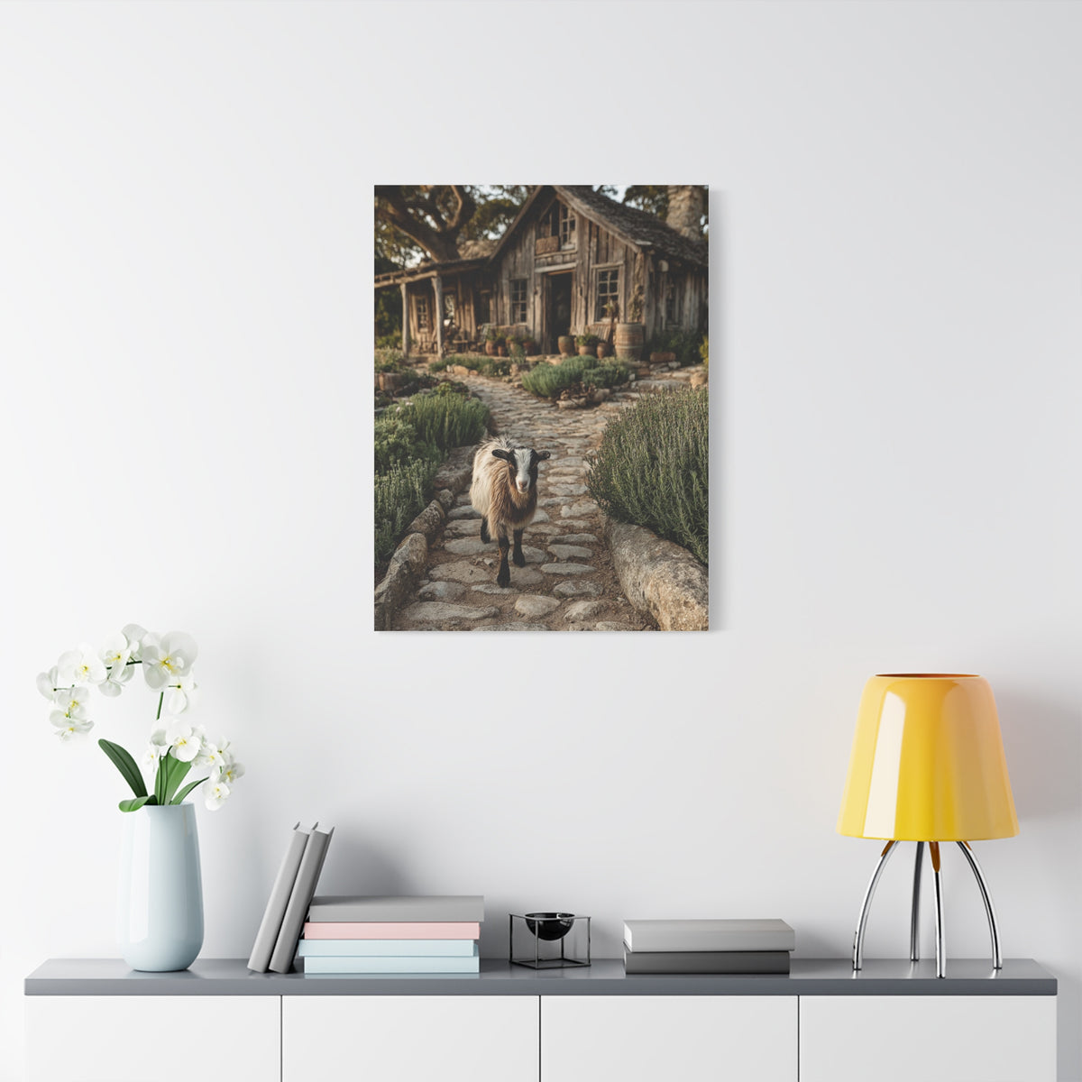 Farmhouse Garden Path with Goat Wall Art & Canvas Print