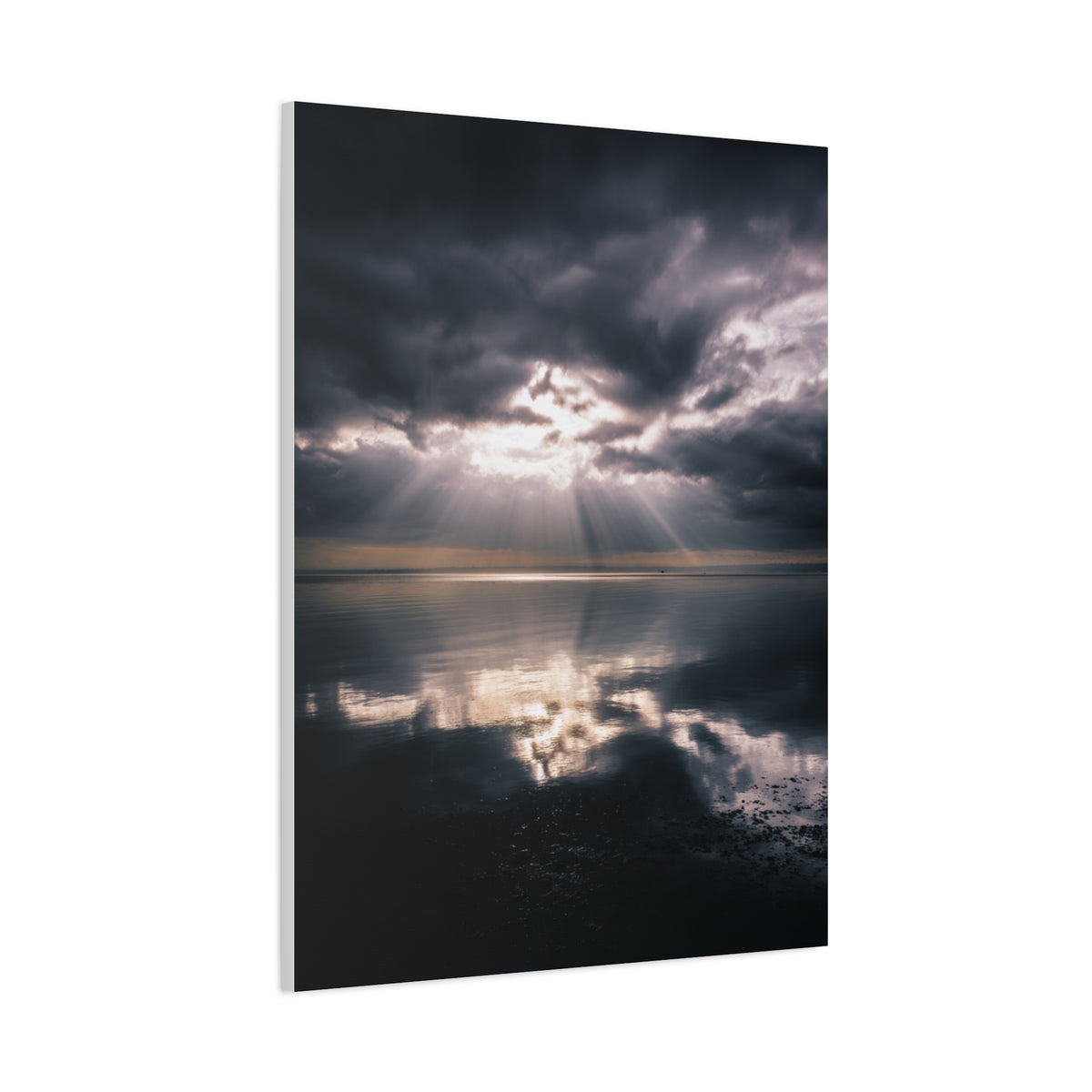 Dramatic Cloud Break Over Calm Ocean Horizon Wall Art & Canvas Print