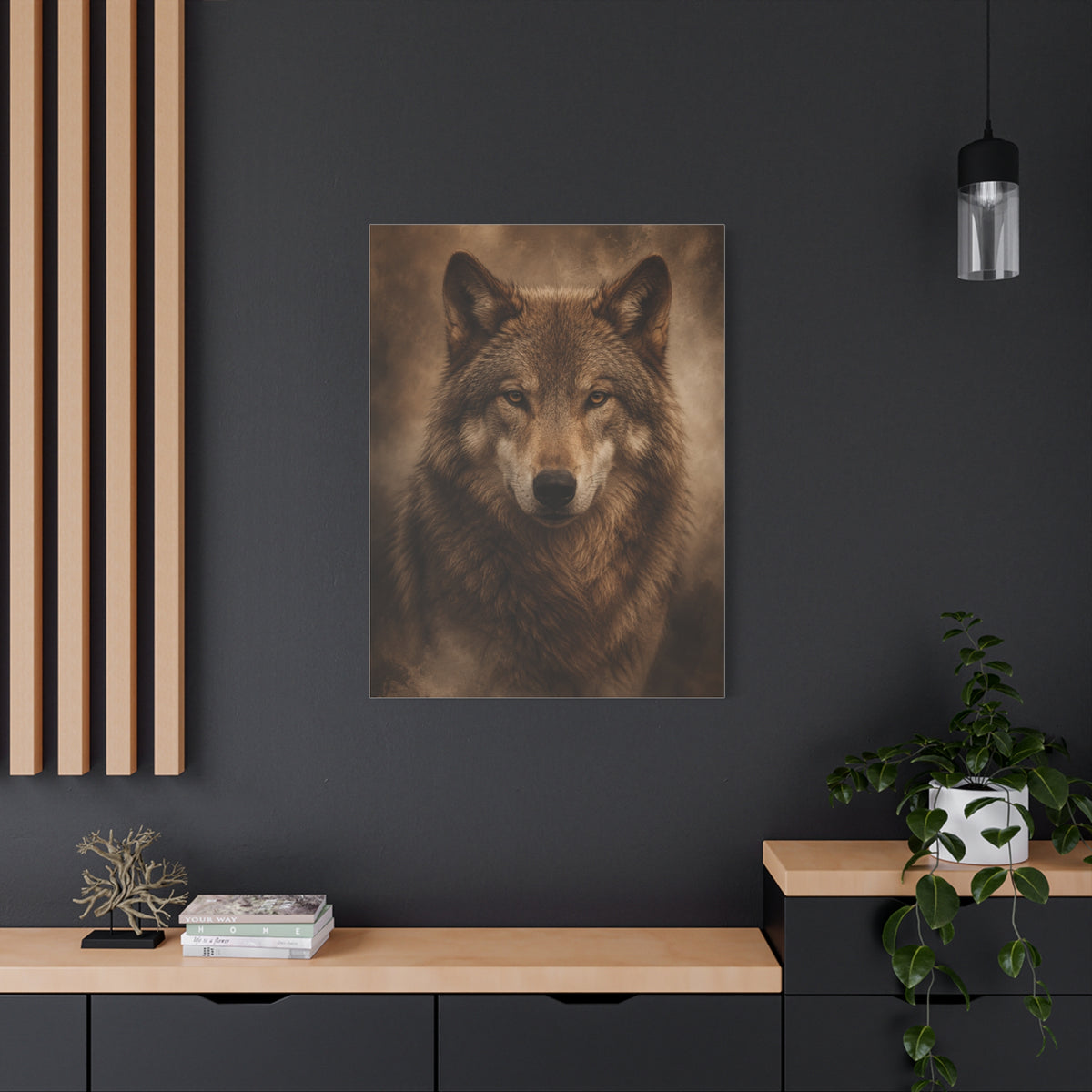 Warm-Toned Studio Wolf Portrait Wall Art & Canvas Print