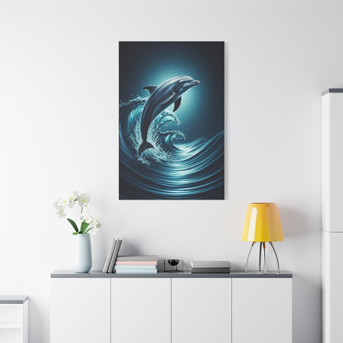 Dolphin Leaping Through Blue Ocean Waves Wall Art & Canvas Prints