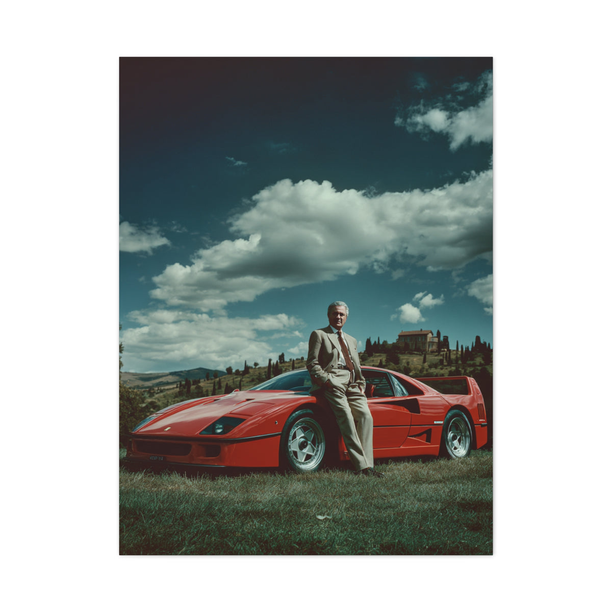 Enzo Ferrari Standing Beside the Ferrari F40 (1987) Wall Art & Canvas Print