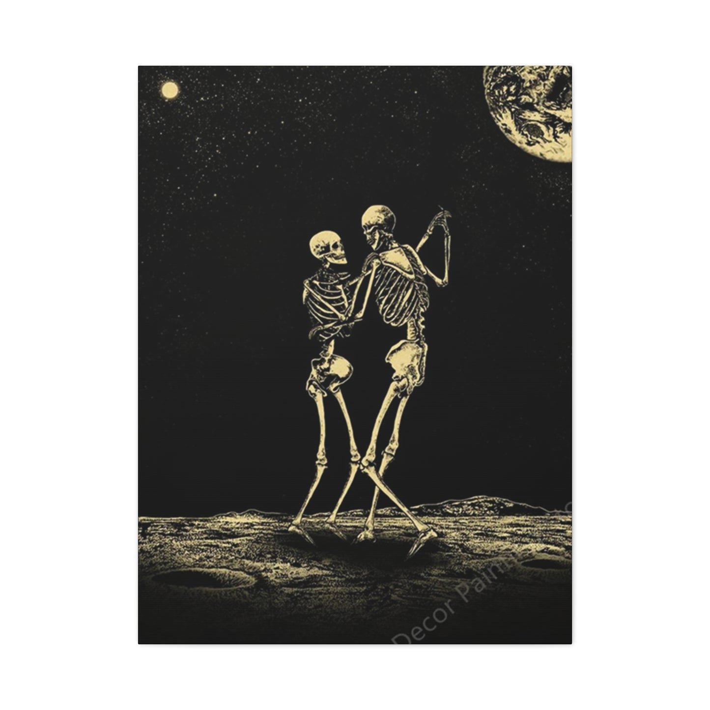 Dancing Skeleton On Moon Wall Art & Canvas Prints