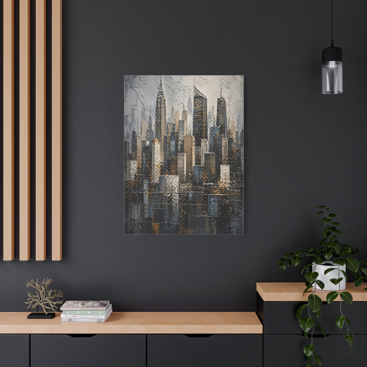 Textured City Skyline Impasto Wall Art & Canvas Print