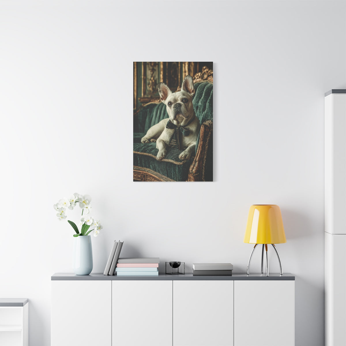 French Bulldog Velvet Sofa Portrait Wall Art & Canvas Print