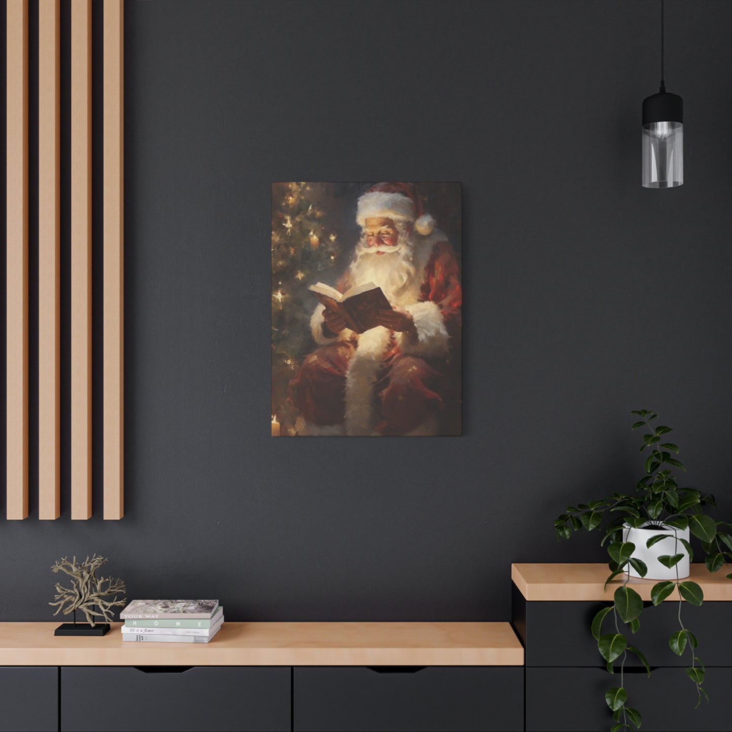Santa Claus Reading In Candle Light Painting Wall Art & Canvas Prints