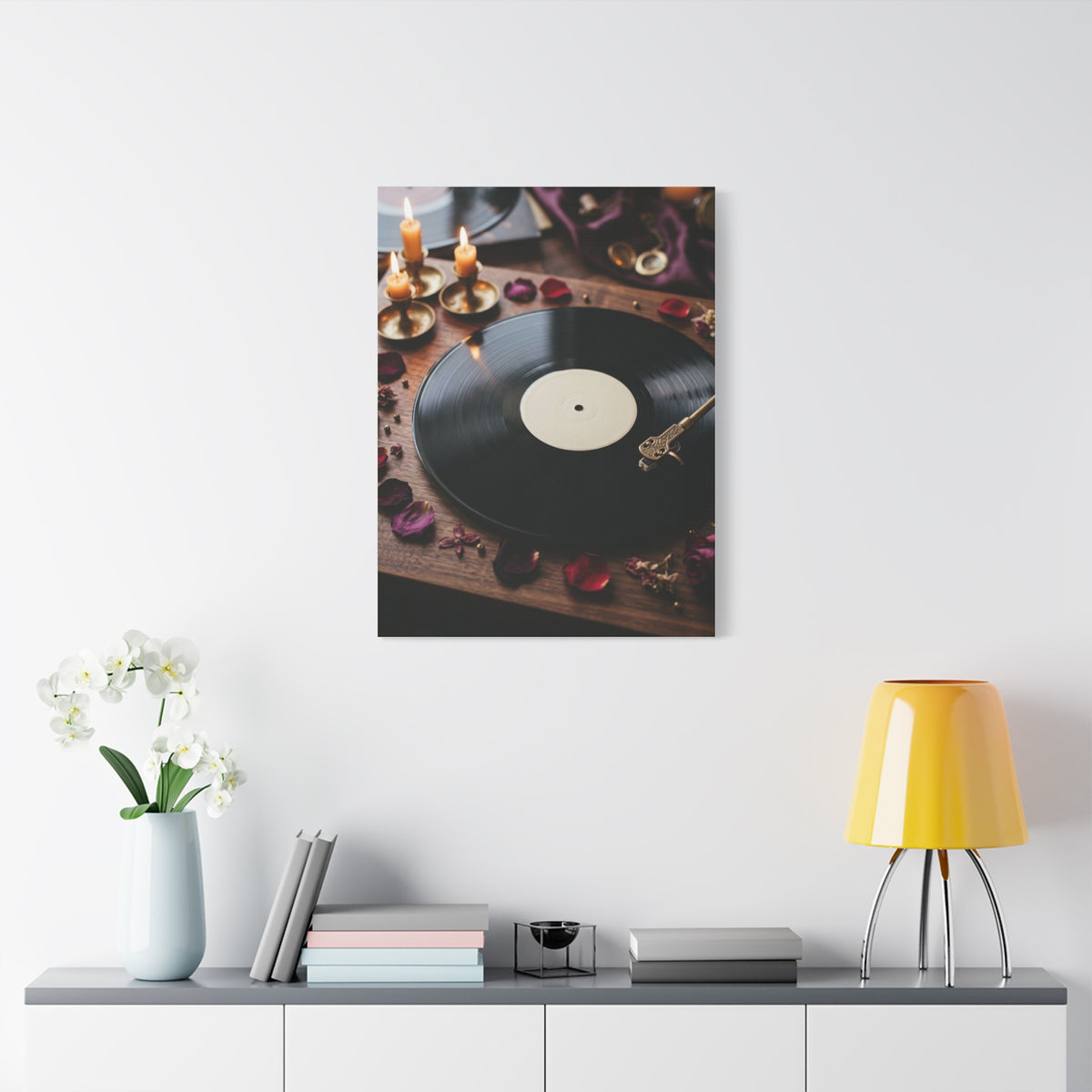 Candlelit Vinyl Love Night Scene Wall Art & Canvas Print