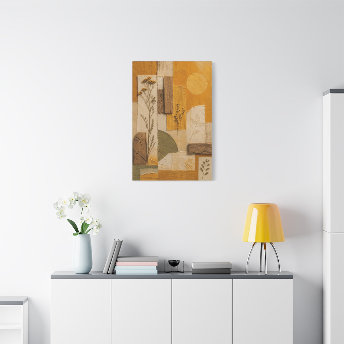 Mixed Media Botanical Collage Mustard Composition Wall Art & Canvas Print