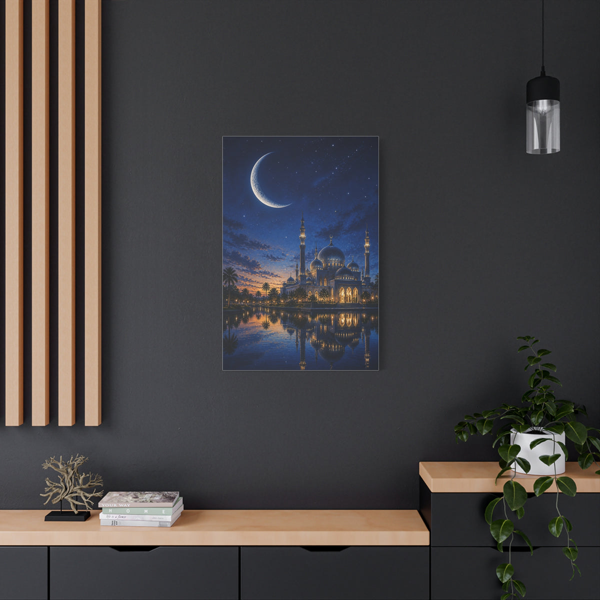 Crescent Moon Mosque Reflection Wall Art & Canvas Print