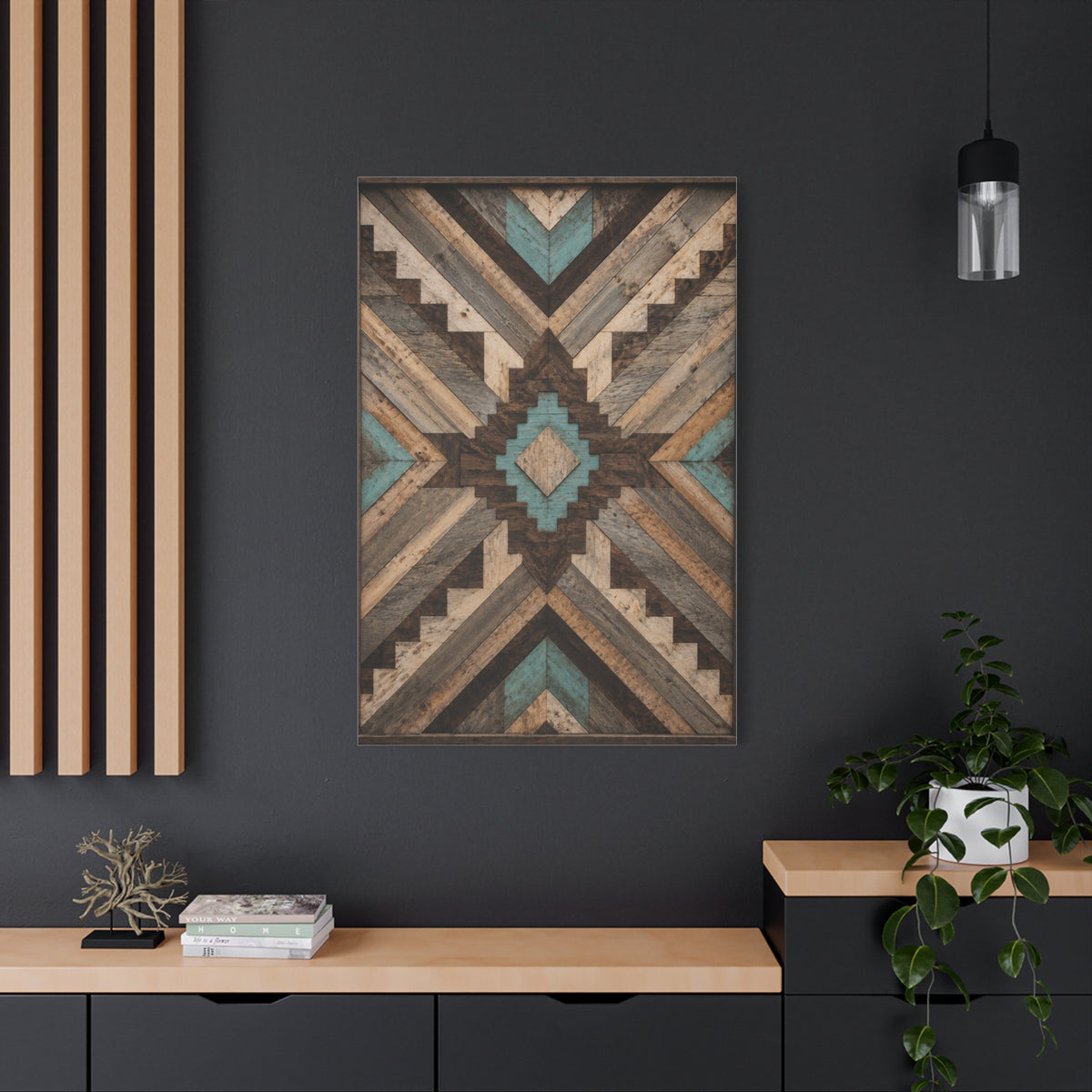 Reclaimed Wood Aztec Geometric Panel Wall Art & Canvas Print