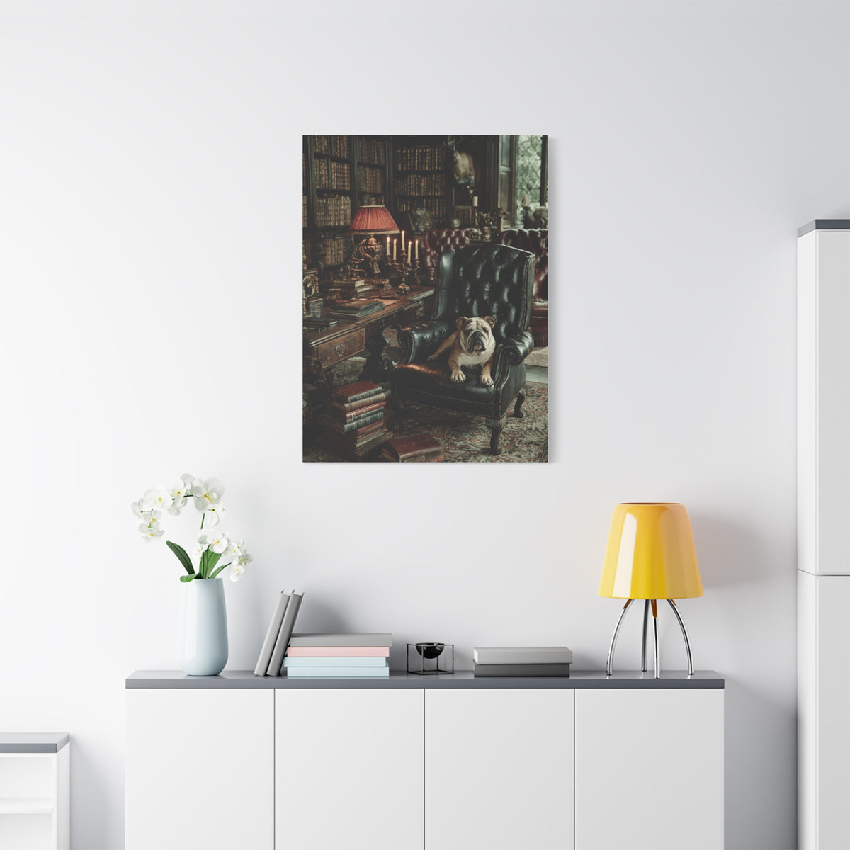 English Bulldog Gentleman’s Library Wall Art & Canvas Print