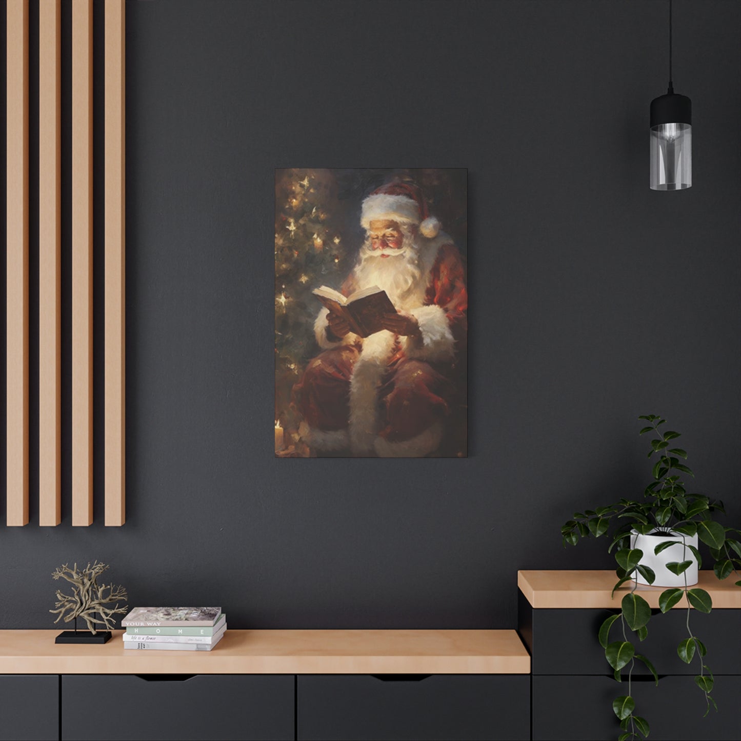 Santa Claus Reading In Candle Light Painting Wall Art & Canvas Prints