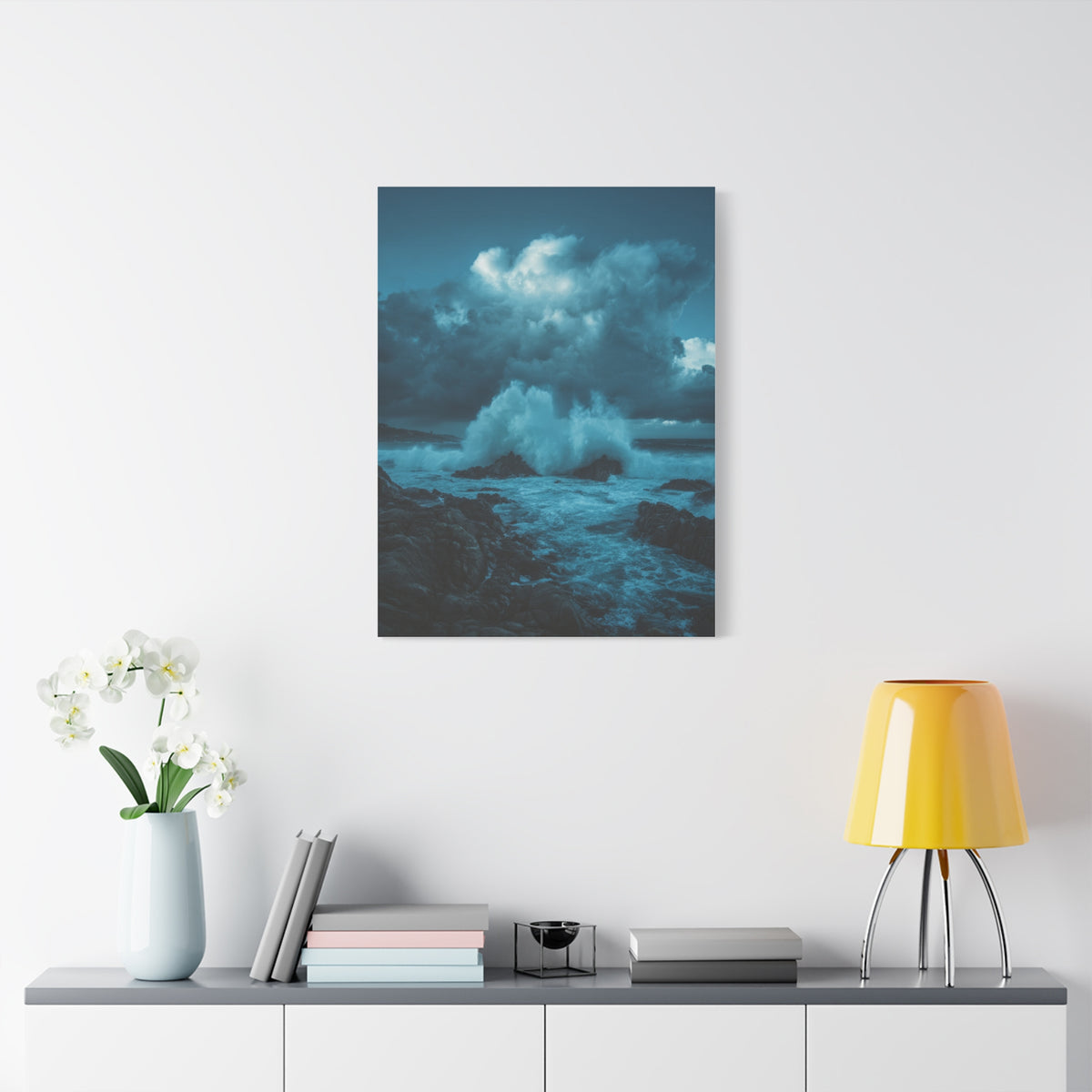 Storm Waves Crashing Against Rugged Coastal Rocks Wall Art & Canvas Print