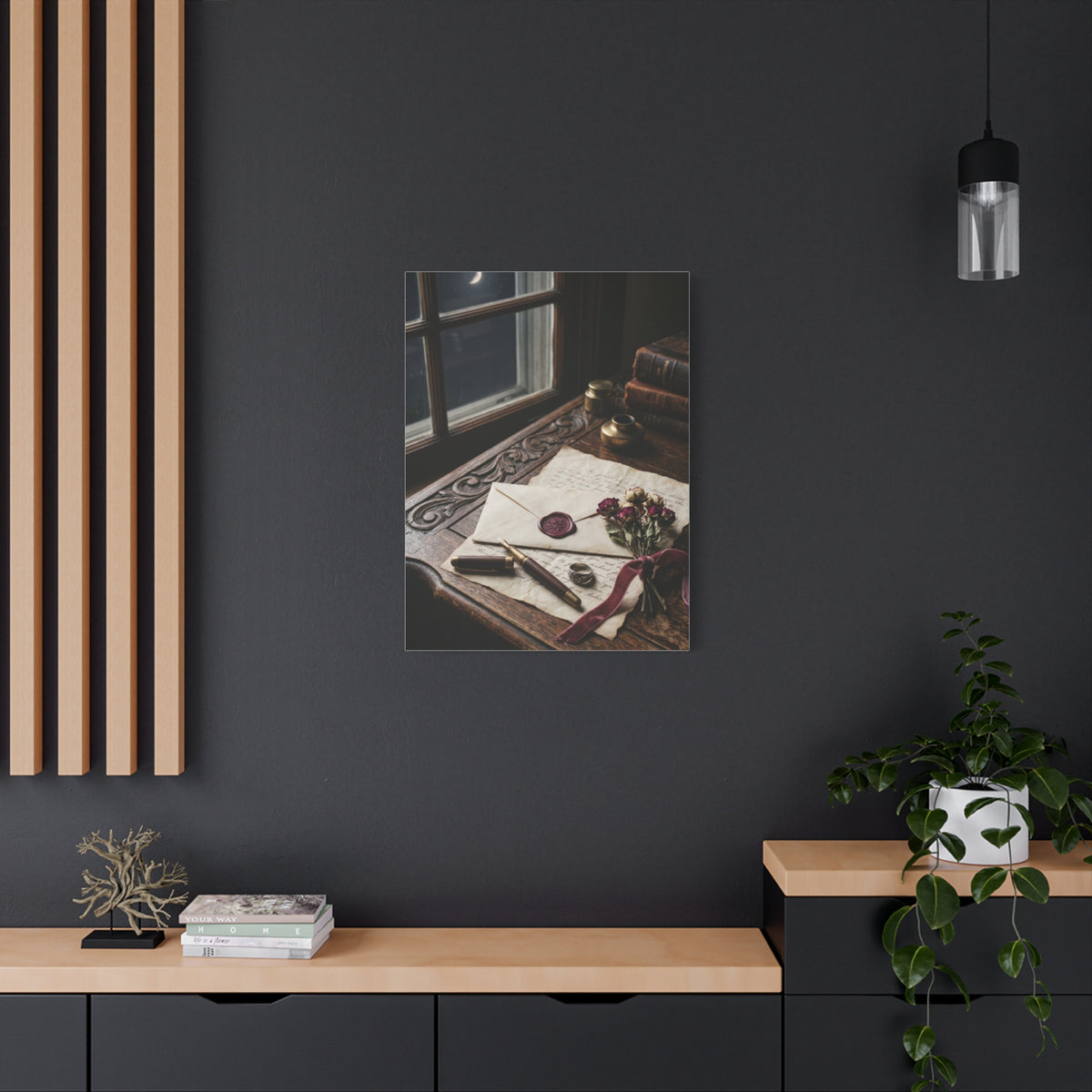 Moonlit Love Letter Writing Scene Wall Art & Canvas Print