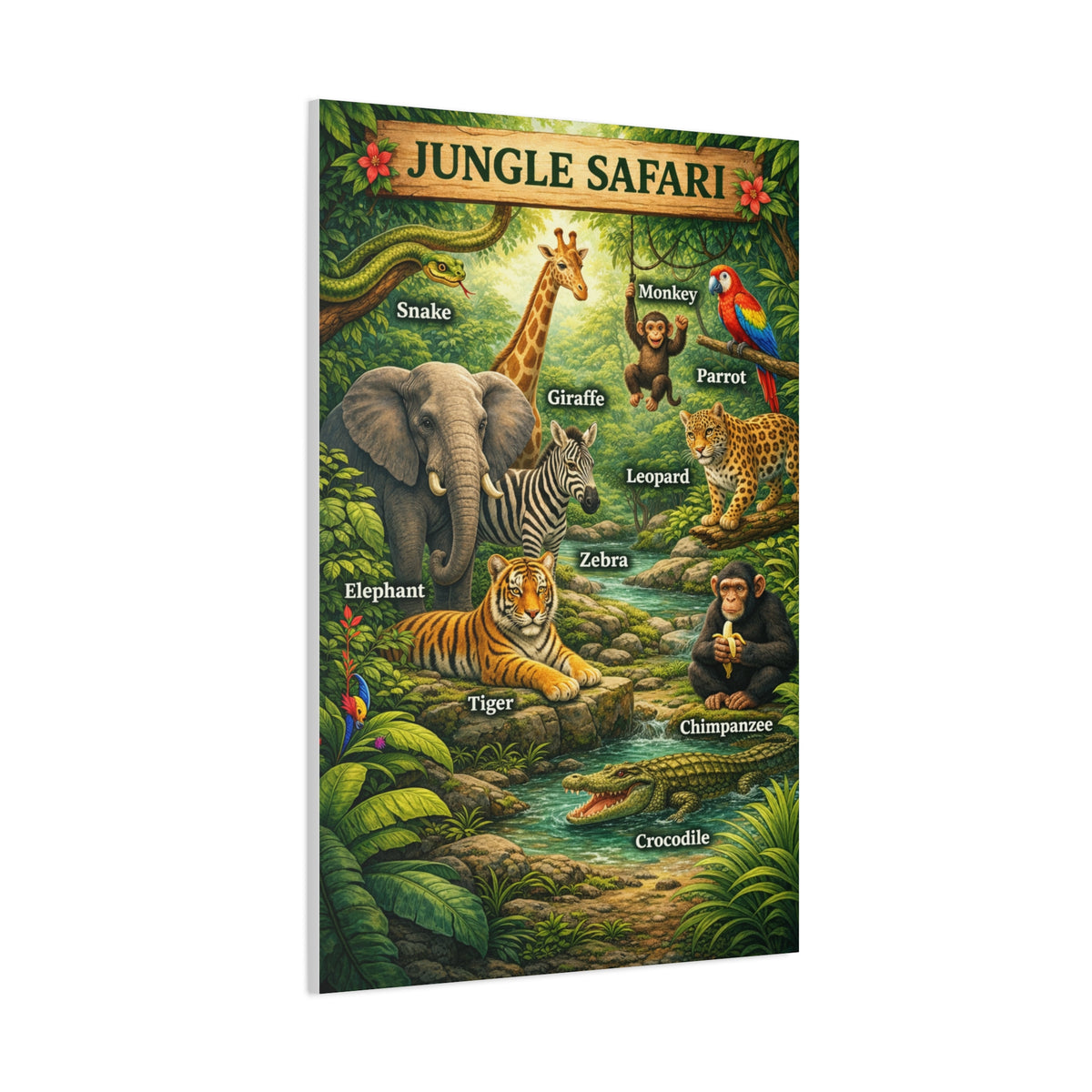 Jungle Safari Adventure Learning Poster Wall Art & Canvas Print