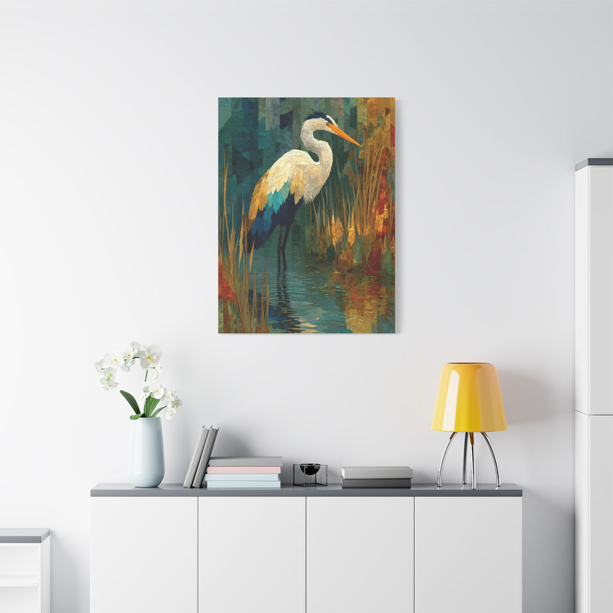 Marsh Heron Textured Composition Wall Art & Canvas Print