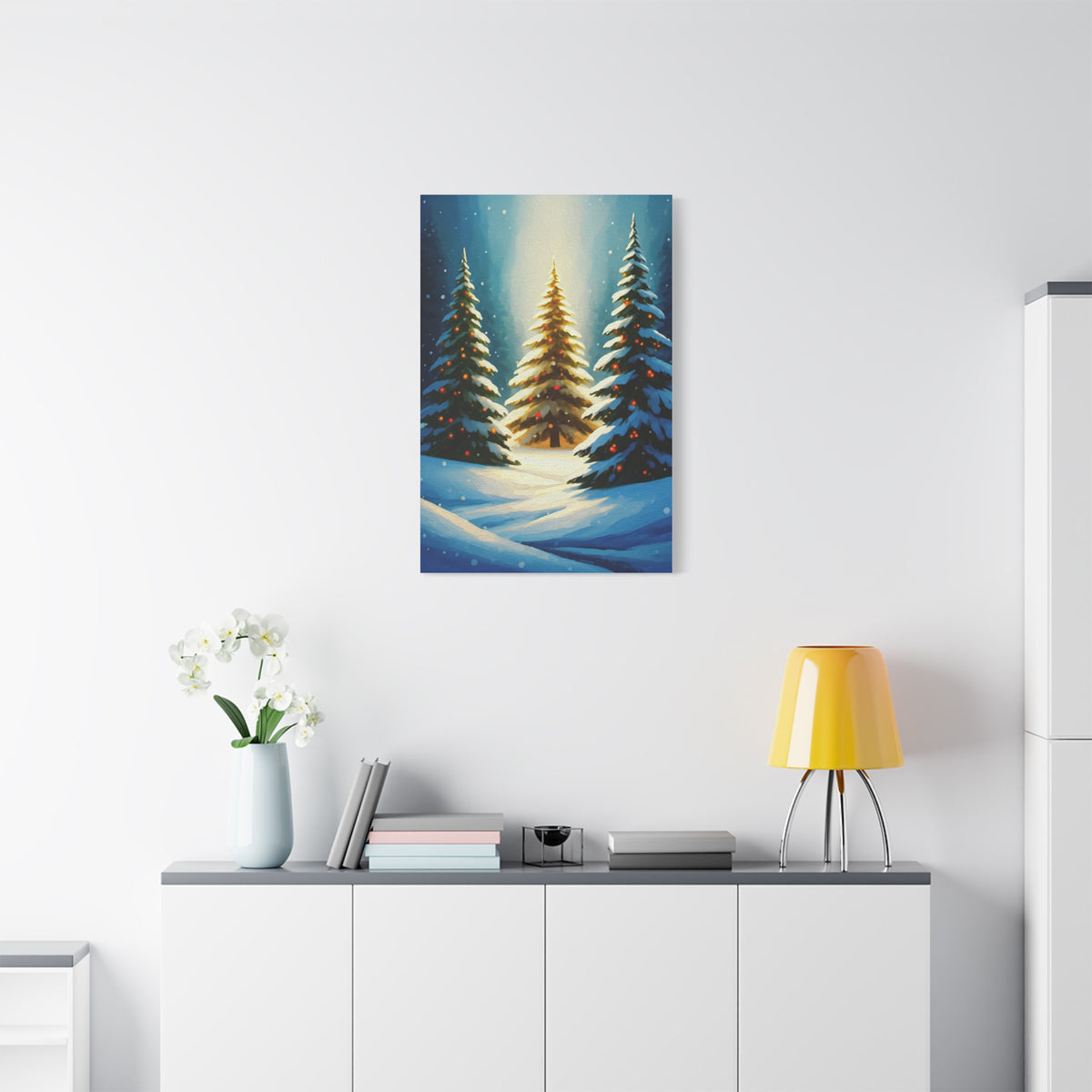 Impressionist Christmas Pine Forest with Falling Snow Wall Art & Canvas Print