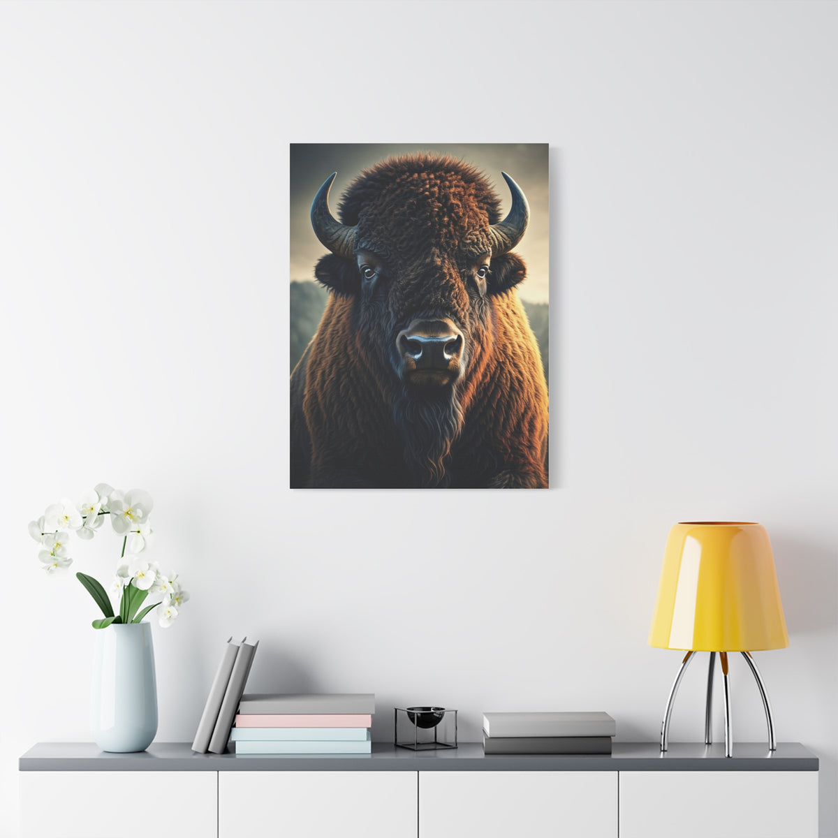 Warm-Toned Symmetrical Bison Portrait Wall Art & Canvas Print