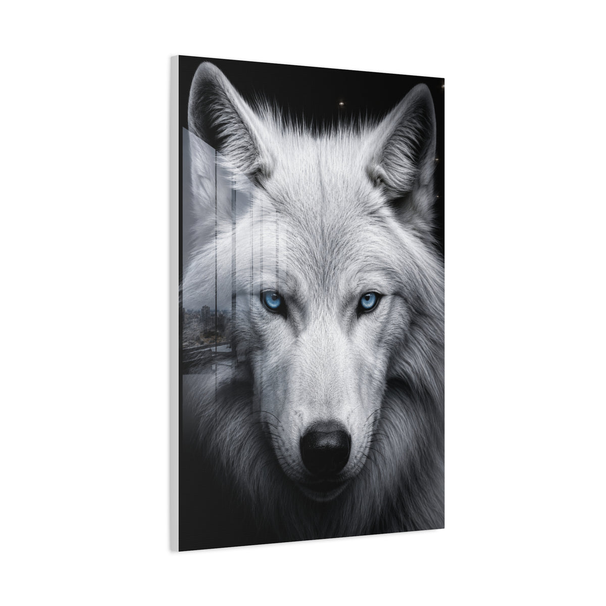 White Wolf Blue Eyes Monochrome Portrait Wall Art & Canvas Print