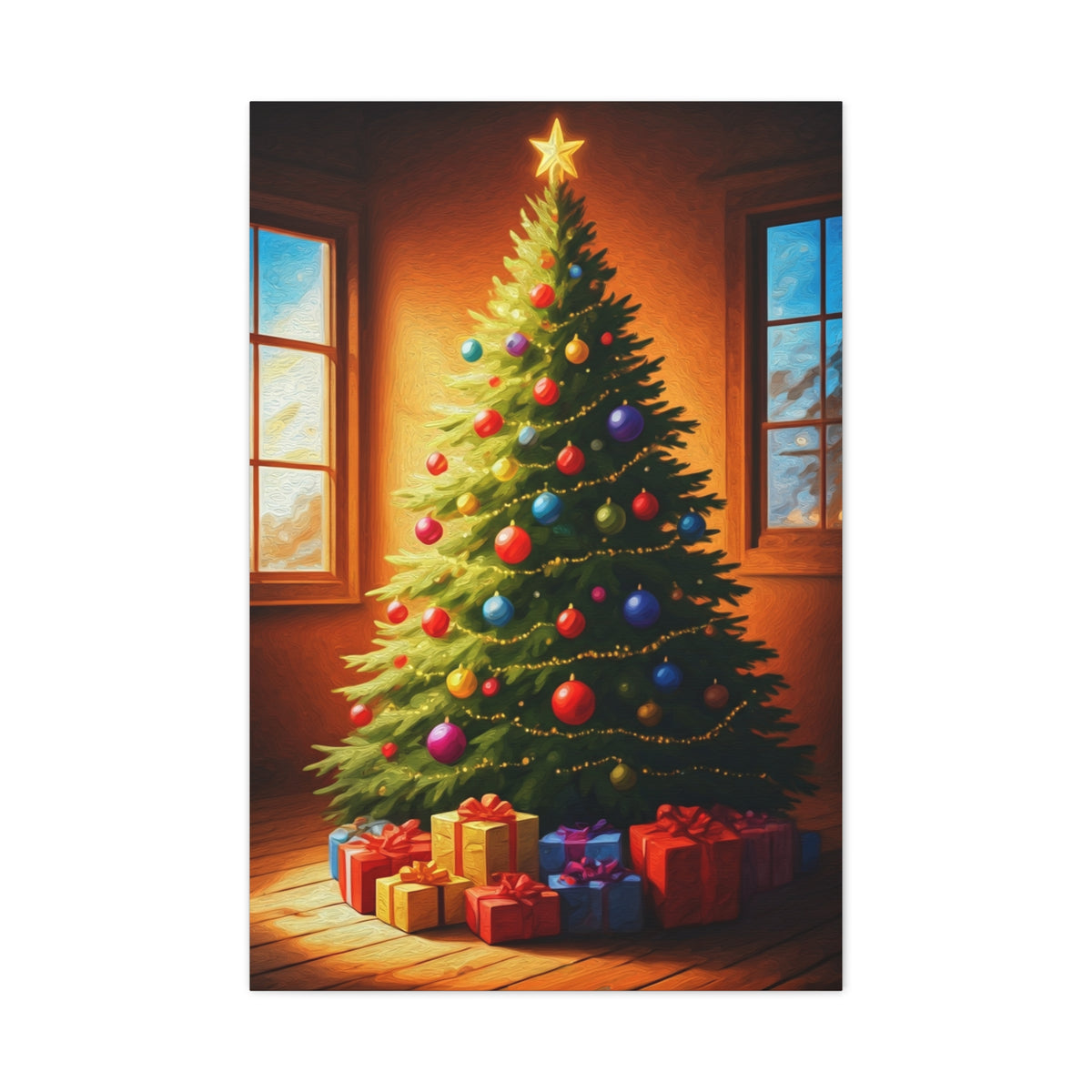 Hand Painted Christmas Tree With Colorful Ornaments Wall Art & Canvas Print