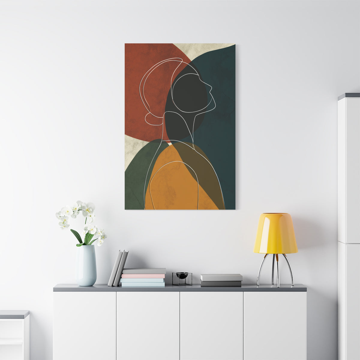 Minimalist Line Portrait with Modern Color Shapes Wall Art & Canvas Print