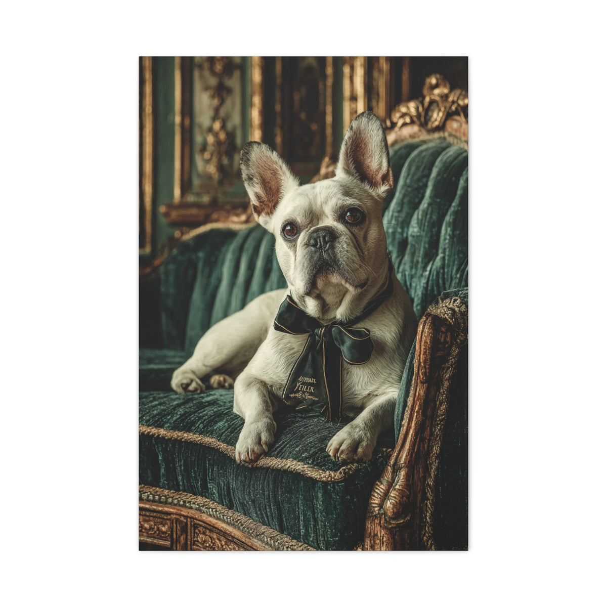 French Bulldog Velvet Sofa Portrait Wall Art & Canvas Print