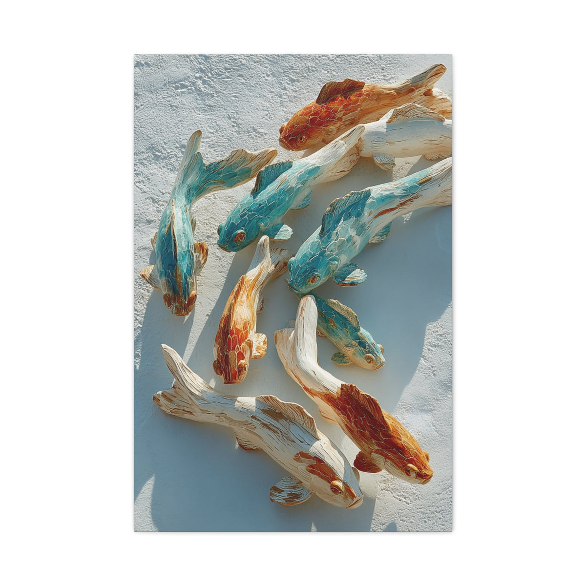 Driftwood School of Fish Coastal Sculpture Wall Art & Canvas Print