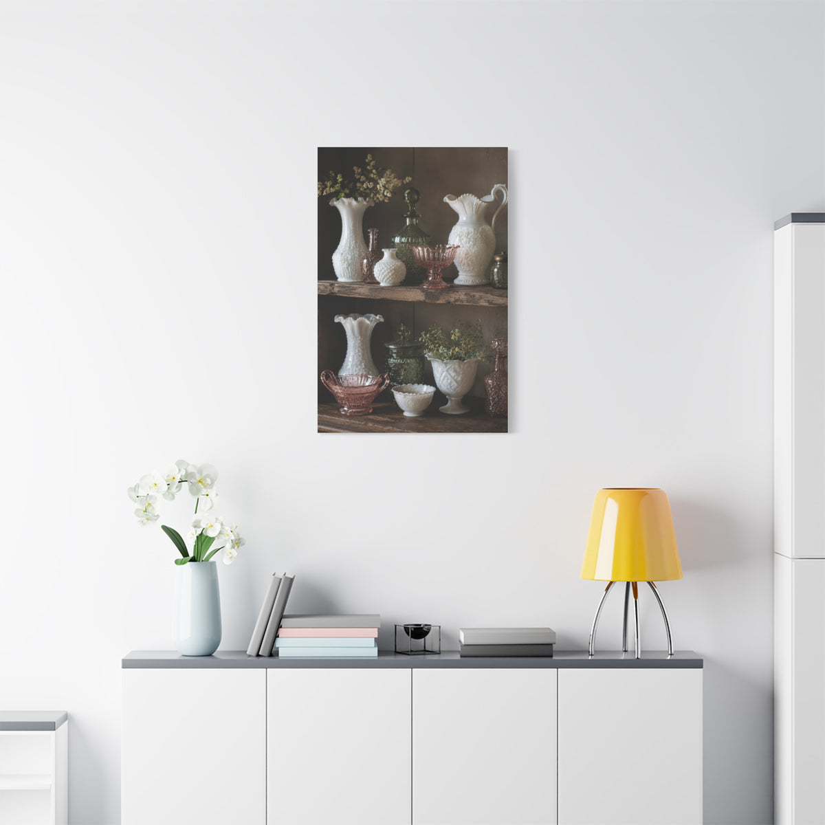 Antique Glassware Still Life Shelf Display Wall Art & Canvas Print