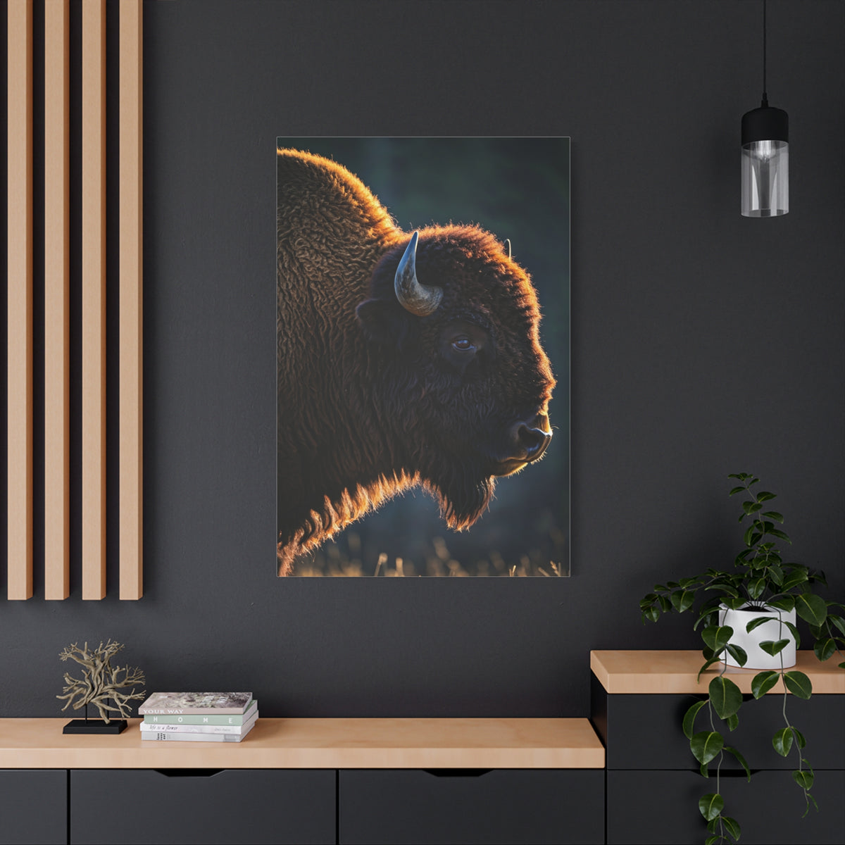 Backlit Bison Silhouette with Glowing Fur Edges Wall Art & Canvas Print