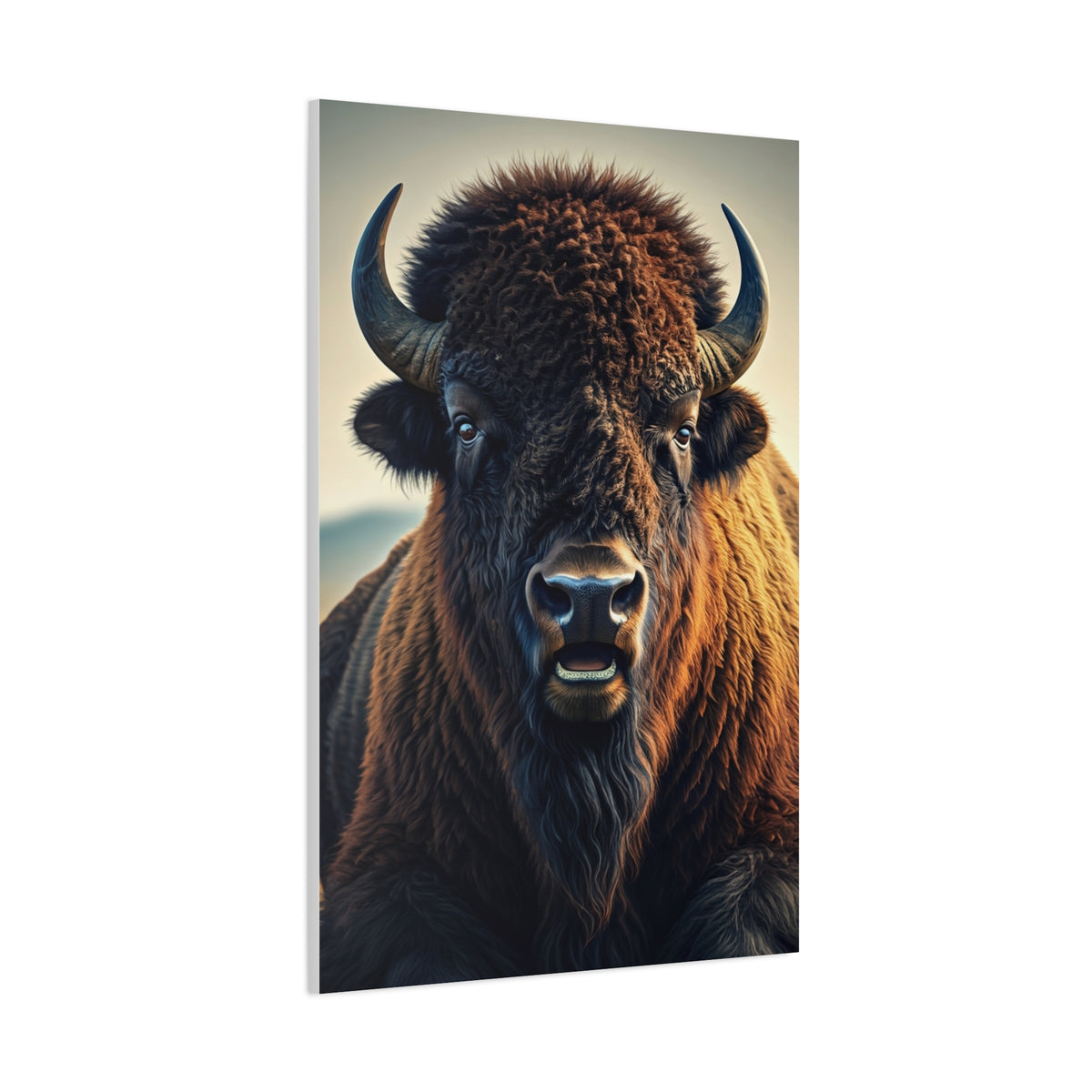 Minimalist American Bison Portrait on Light Background Wall Art & Canvas Print