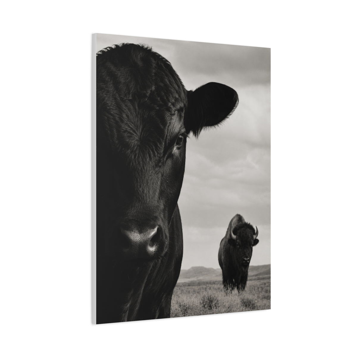 Black Angus & Bison Dual Portrait Landscape Wall Art & Canvas Print